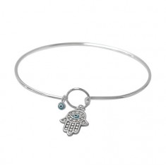 Hook Wire Bracelet with Hamsa Charm, Sterling Silver