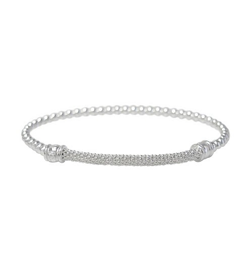 Elastic 3mm Ball Bead Bracelet with Korean Chain, Sterling Silver