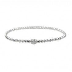 Elastic 3mm Ball Bead Bracelet, Sterling Silver