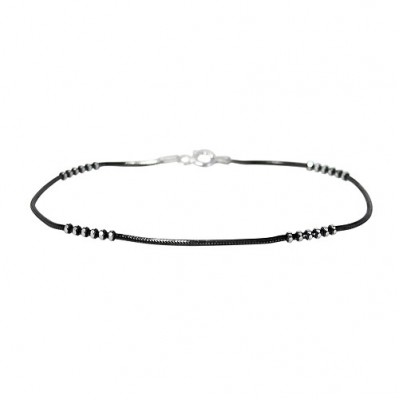 Black 8 Sided Snake Bracelet with Rondelle Beads, Sterling Silver