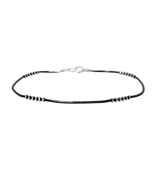 Black 8 Sided Snake Bracelet with Rondelle Beads, Sterling Silver