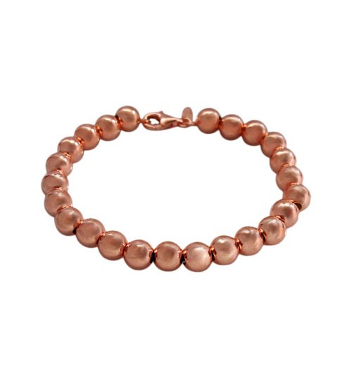 Rose Gold Plated 6mm Ball Bead Bracelet, Sterling Silver