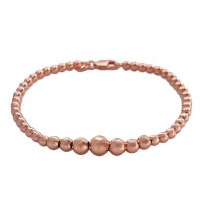 Rose Gold Plated Graduated Ball Bead Bracelet, Sterling Silver
