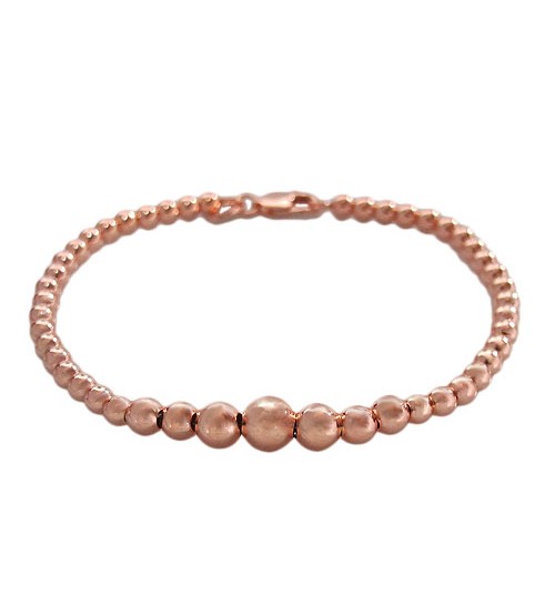 Rose Gold Plated Graduated Ball Bead Bracelet, Sterling Silver