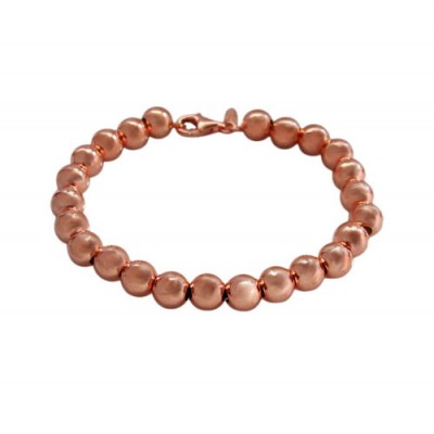 Rose Gold Plated 8mm Ball Bead Bracelet, Sterling Silver