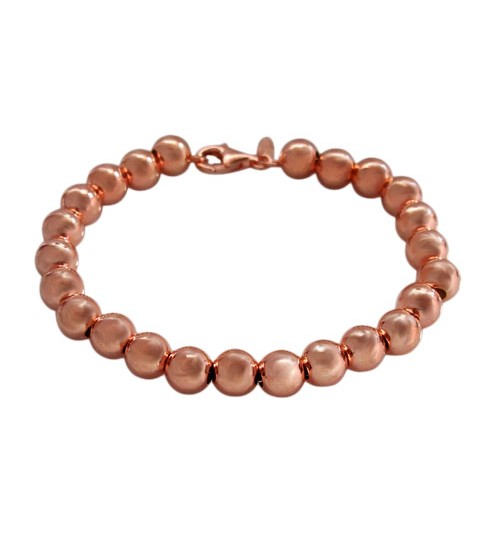 Rose Gold Plated 10mm Ball Bead Bracelet, Sterling Silver