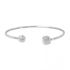 Open Cuff Bracelet with Cube & Ball Beads, Sterling Silver