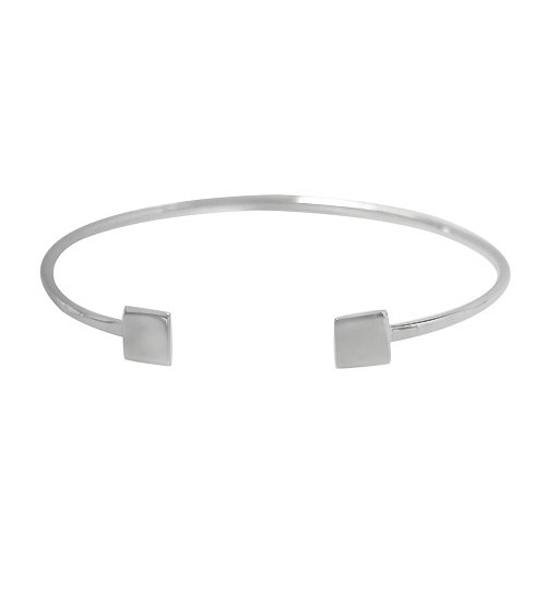 Wire Cuff Bracelet with Square Ends, Sterling Silver