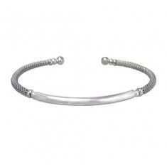 Korean Chain Bracelet with Beads and Curved Bar, Sterling Silver