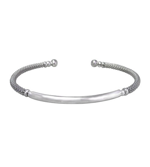 Korean Chain Bracelet with Beads and Curved Bar, Sterling Silver