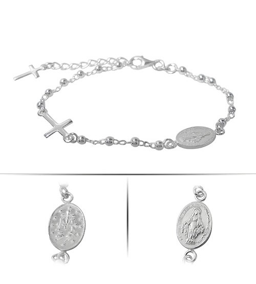 Miraculous Medal & Cross Charm Bracelet, Sterling Silver