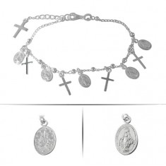 Miraculous Medal & Cross Charm Bracelet, Sterling Silver