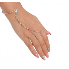 Slave Bracelet & Ring with Cross Charm, Sterling Silver