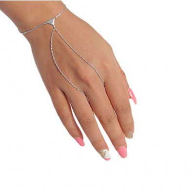 Slave Bracelet & Ring with Triangular Charm, Sterling Silver