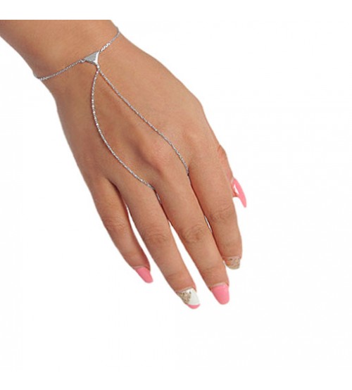 Slave Bracelet & Ring with Triangular Charm, Sterling Silver