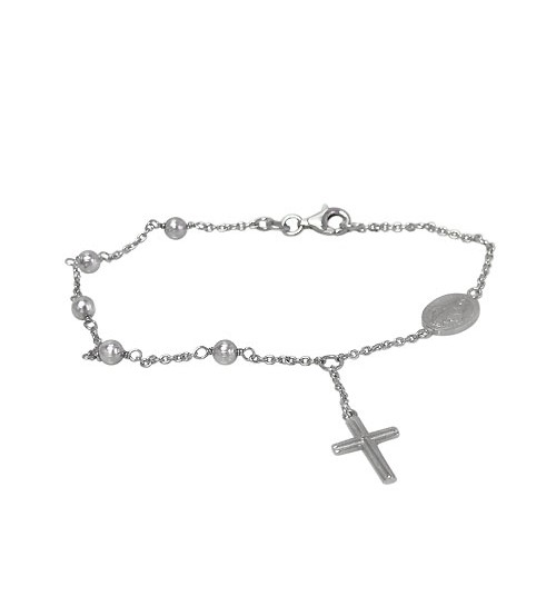Virgin Mary & Cross Charm Bracelet, Sterling Silver