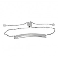 Curved Rectangular ID Bracelet with 7mm Beads, Sterling Silver