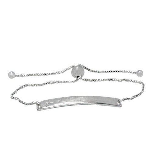 Curved Rectangular ID Bracelet with 7mm Beads, Sterling Silver