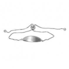 Curved Oval ID Bracelet with 7mm Beads, Sterling Silver