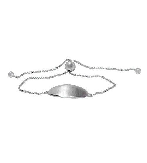 Curved Oval ID Bracelet with 7mm Beads, Sterling Silver