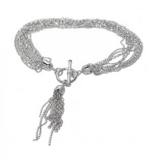 Multi Chain Bracelet with Tassel Charm, Sterling Silver