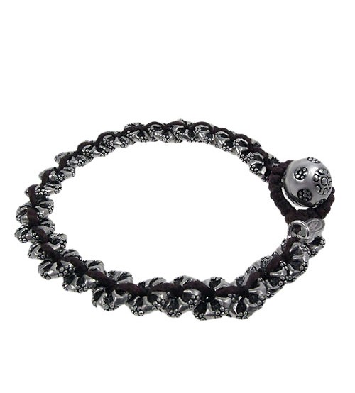 Woven Bracelet with Multi Beads, Sterling Silver