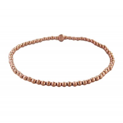 Rose Gold Plated Elastic 3mm Ball Bead Bracelet, Sterling Silver