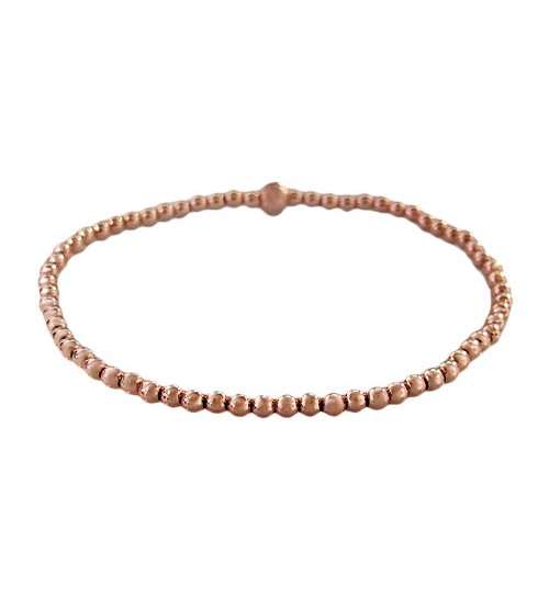 Rose Gold Plated Elastic 3mm Ball Bead Bracelet, Sterling Silver