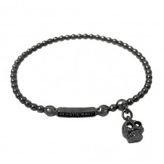 Elastic 3mm Ball Bead Bracelet with Skull Charm, Sterling Silver