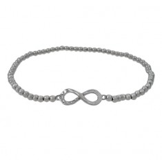 Elastic 3mm Ball Bead Bracelet with Infinity Charm, Sterling Silver