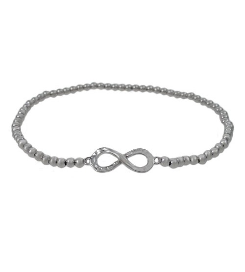 Elastic 3mm Ball Bead Bracelet with Infinity Charm, Sterling Silver