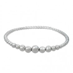 Graduated Ball Bead Elastic Bracelet, Sterling Silver