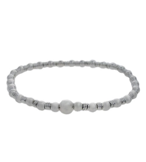 Elastic Round & Ball Bead Bracelet, Sterling Silver