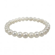 White Pearl Elastic Bracelet, Sterling Silver