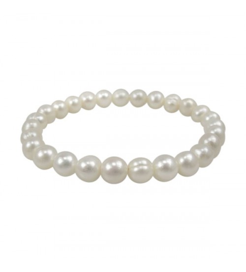 White Pearl Elastic Bracelet, Sterling Silver