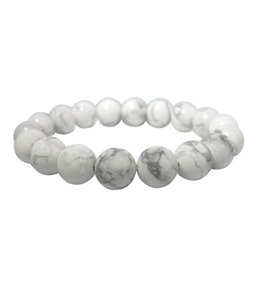 White Howlite Elastic Bracelet, Sterling Silver