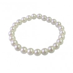 White Pearlized Agate Elastic Bracelet, Sterling Silver