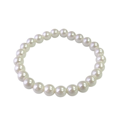 White Pearlized Agate Elastic Bracelet, Sterling Silver