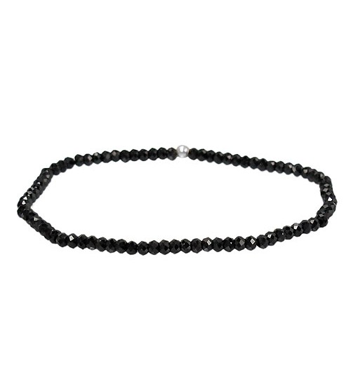 Black Tourmaline Elastic Bracelet, Sterling Silver