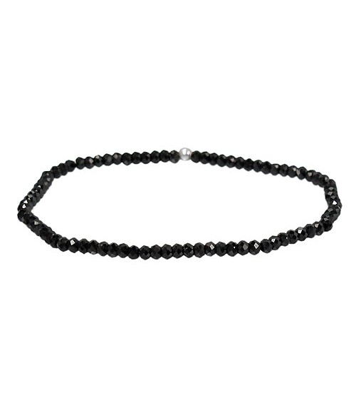 Black Spinel Elastic Bracelet, Sterling Silver