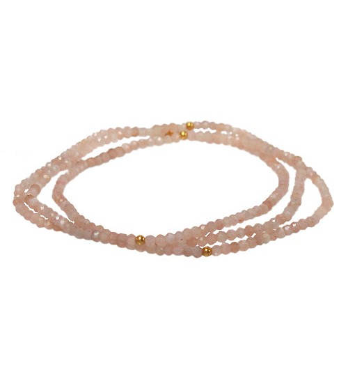 Pink Moonstone Elastic Wrap Bracelet, Sterling Silver