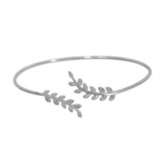 Cubic Zirconia Leaf Open Cuff Bracelet, Sterling Silver