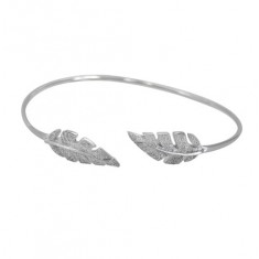 Cubic Zirconia Leaf Open Cuff Bracelet, Sterling Silver