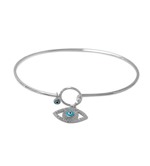 Evil Eye Cubic Zirconia Bracelet, Sterling Silver