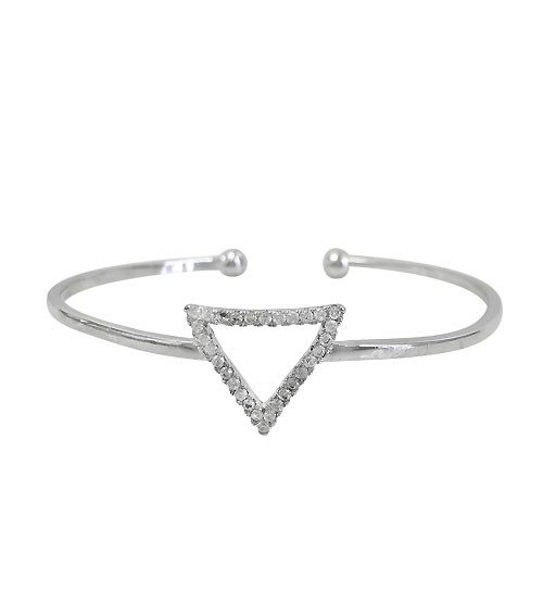 Triangular Charm Cubic Zirconia Bracelet Cuff, Sterling Silver