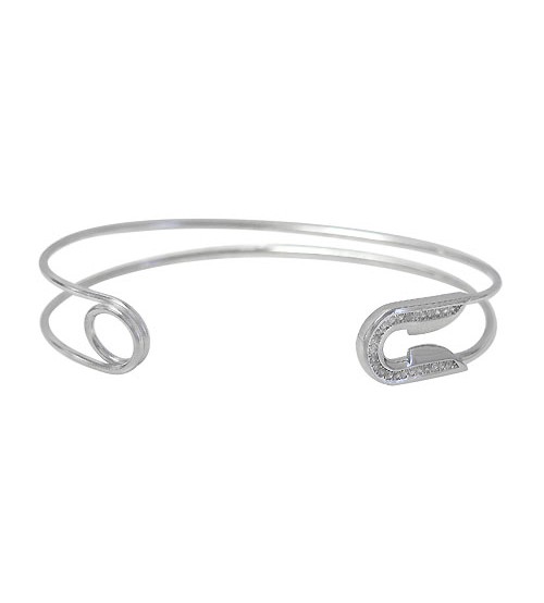 Cubic Zirconia Safety Pin Bracelet, Sterling Silver