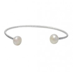 White Pearl Open Cuff Bracelet, Sterling Silver