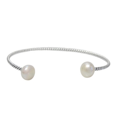 White Pearl Open Cuff Bracelet, Sterling Silver