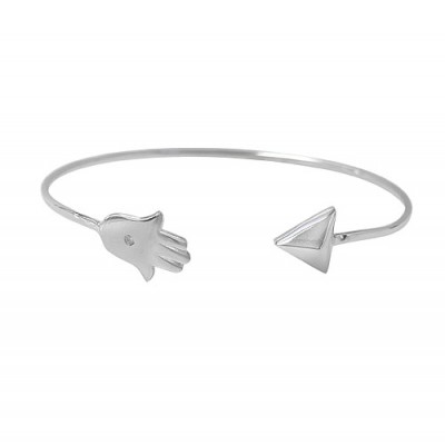 Arrowhead & Hamsa Cubic Zirconia Wire Bracelet, Sterling Silver