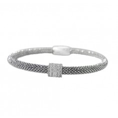 Diamond Cut Cubic Zirconia Mesh Bracelet, Sterling Silver